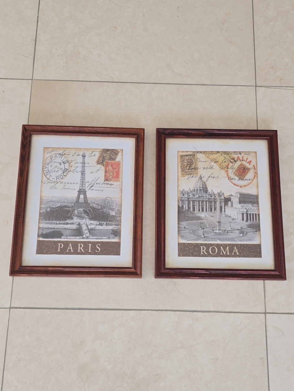 Paris & Rome Framed Wall Art Set - Brown